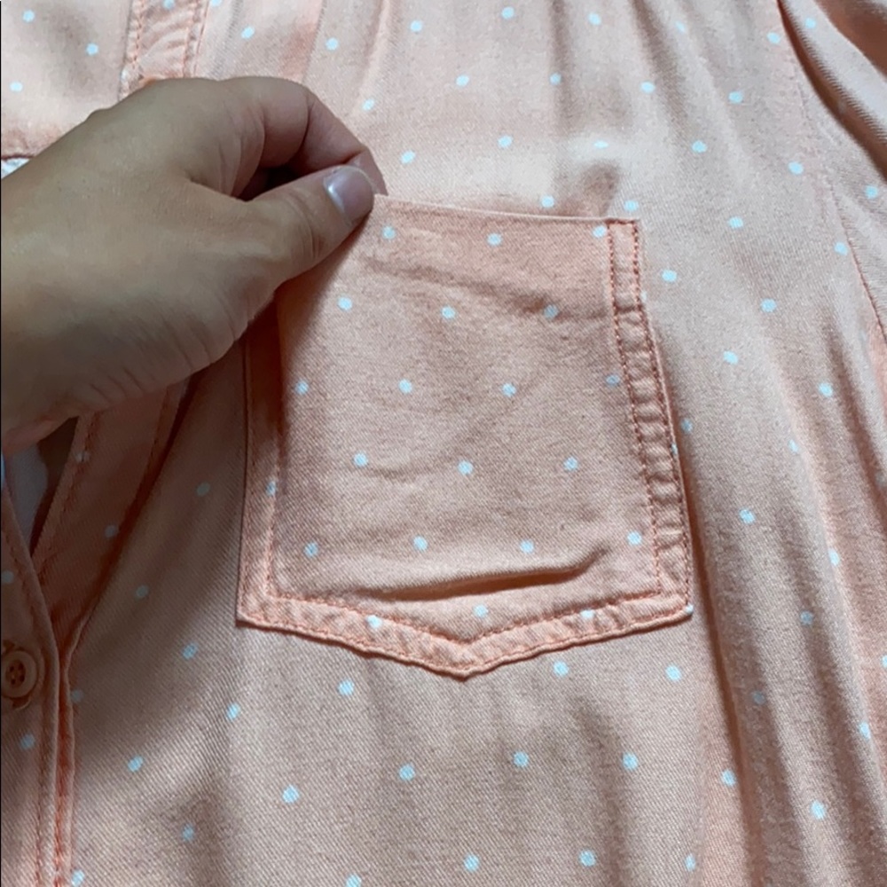 Salmon Colored Polka Dot Button Up Size Medium - image 3